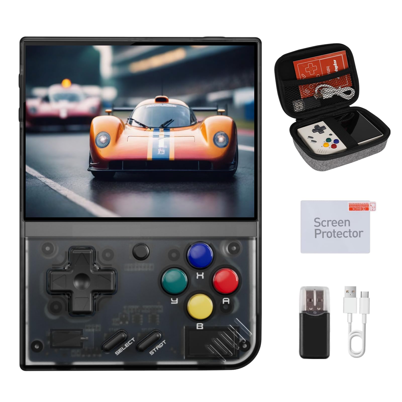 Miyoo Mini Plus Retro Gaming Console with 64G Memory Card 3.5-inch IPS Screen 3000mAH Long Endurance Battery，with Storage Case Support 10000+ Games (Black 64G)