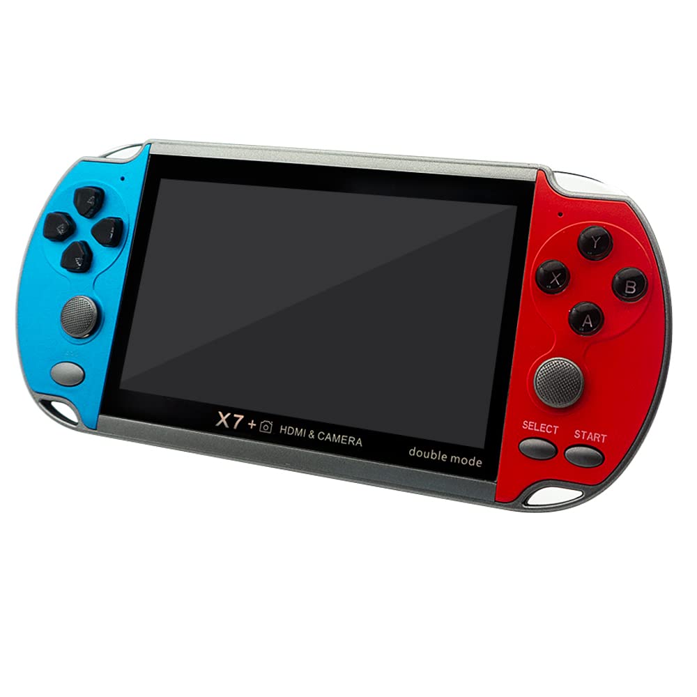 DREAMHAX X7 Plus Handheld Game Console with Preload 10000 Games Portable Video Games Support HDMI Output & Double Player Classic Arcade Retro Game Player Gameboy Gift Present (4.3" Screen Red Blue)